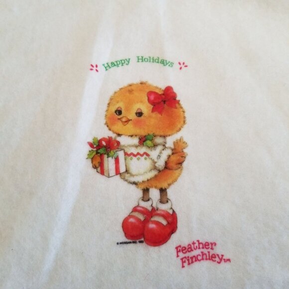 Vintage Christmas Tree Skirt Morgan Inc Feather Finchley 1980s Birds Chicks Felt - Picture 6 of 13